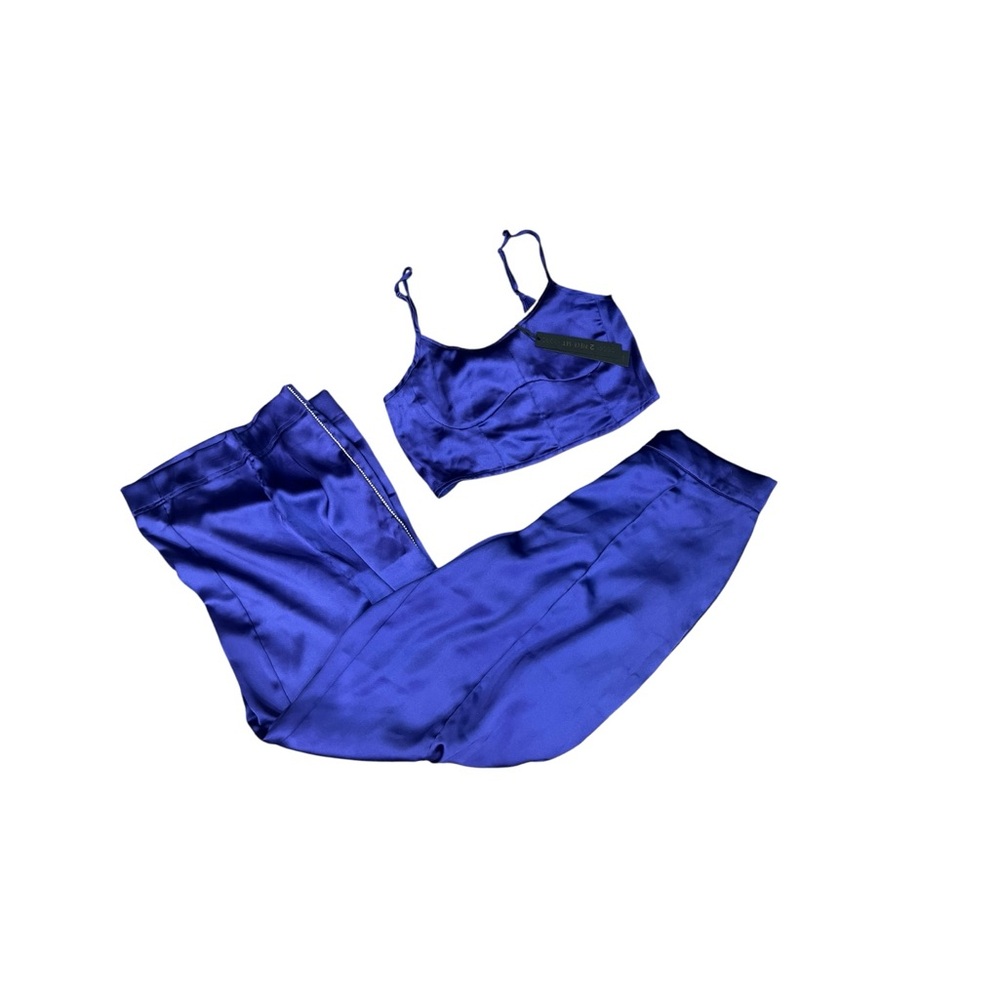 NWT! Satin House of Harlow Set: Rhinestone Trimmed Crop Top & Wide Leg Pants